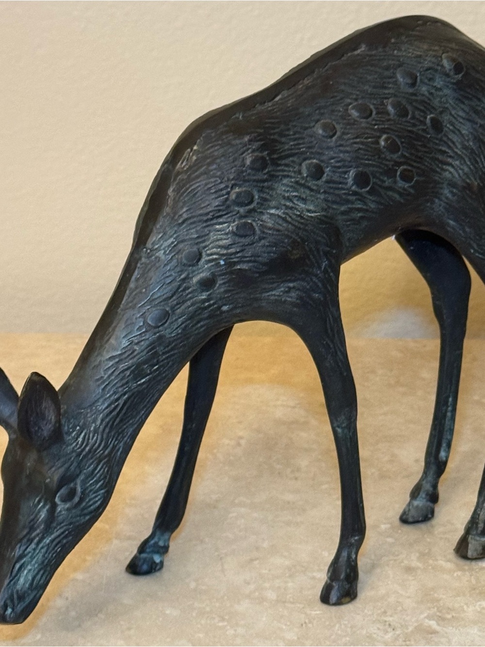 Decorative Black Solid Brass Grazing Deer Sculpture - Home Art